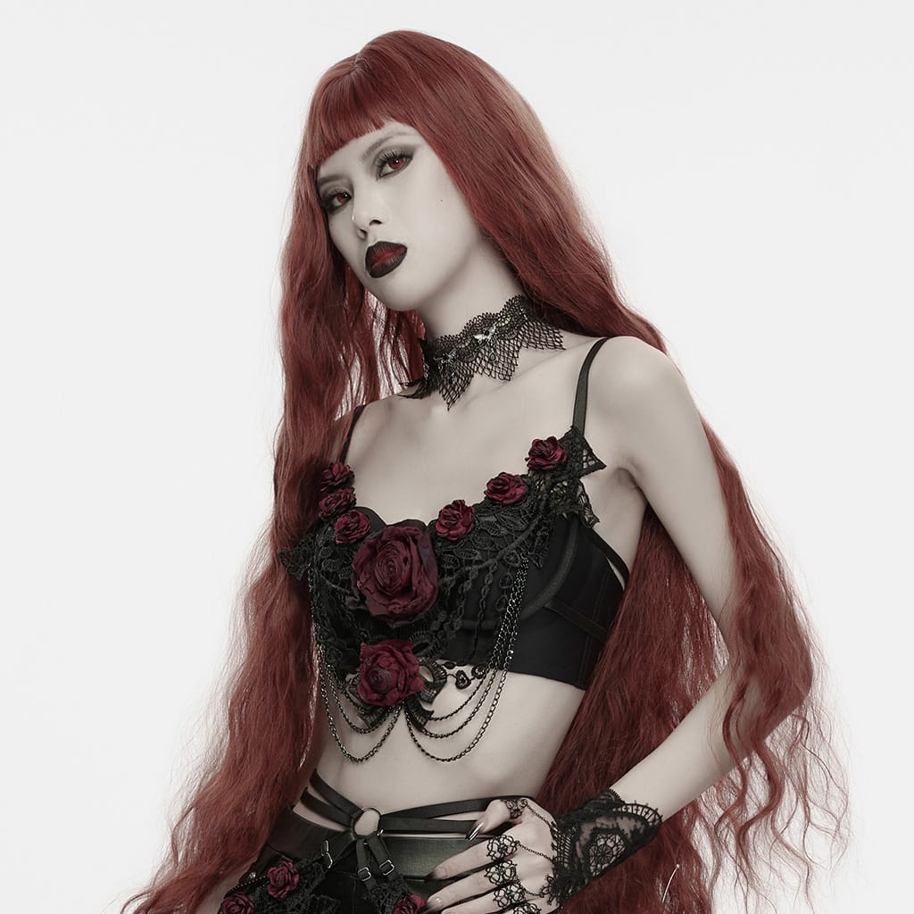 PUNK RAVE Women's Gothic Rose Chain Bralet Black-Red