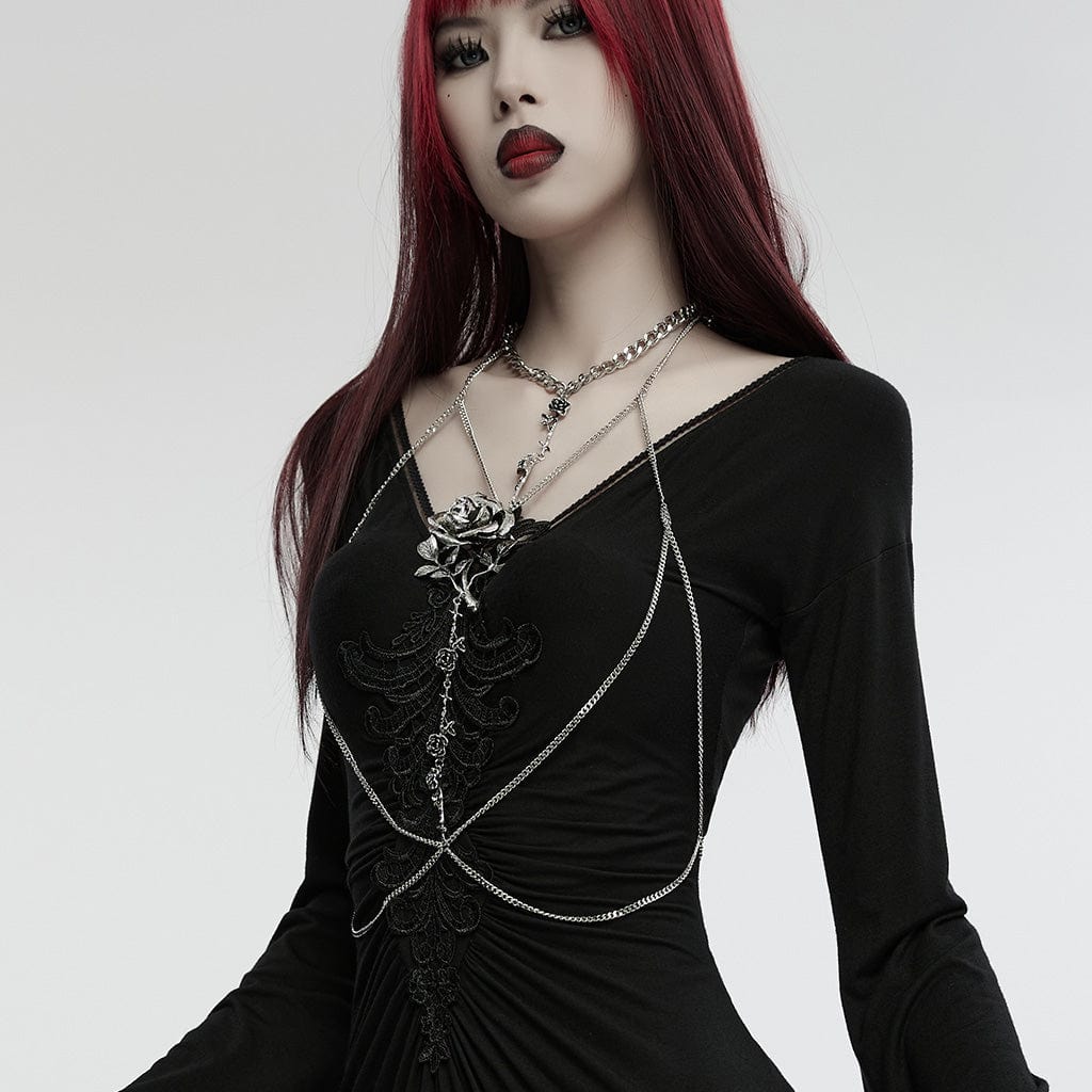 PUNK RAVE Women's Gothic Rose Chain Harness