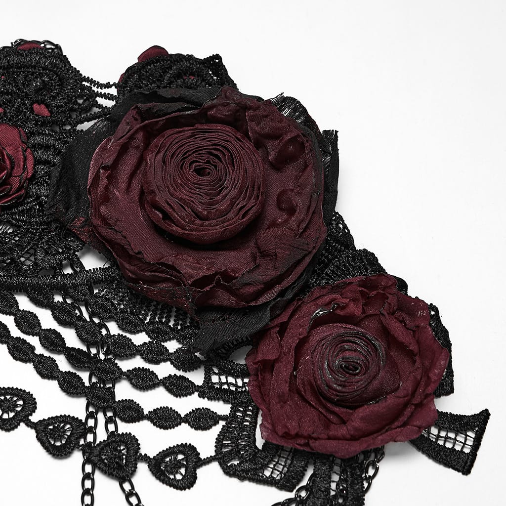 PUNK RAVE Women's Gothic Rose Chain Hip Harness Black-Red