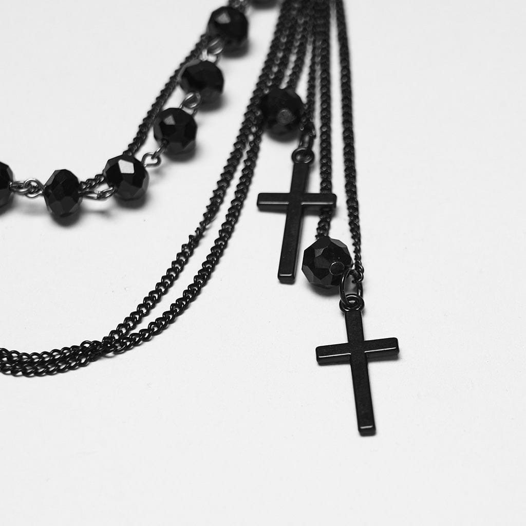 PUNK RAVE Naisten goottilainen ruusu- ja ristihelmillä koristeltu ketjukaulakoru