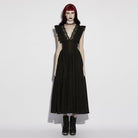 PUNK RAVE Women's Gothic Rose Cutout Plunging Ruffled Sleeveless Maxi Dress Graduation Dress