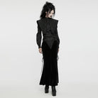 PUNK RAVE Women's Gothic Rose Embroidered Lace-up Fishtailed Velvet Skirt Black