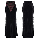 PUNK RAVE Women's Gothic Rose Embroidered Lace-up Fishtailed Velvet Skirt Black-Red