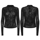 PUNK RAVE Women's Gothic Rose Jacquard Long Sleeve Top Black