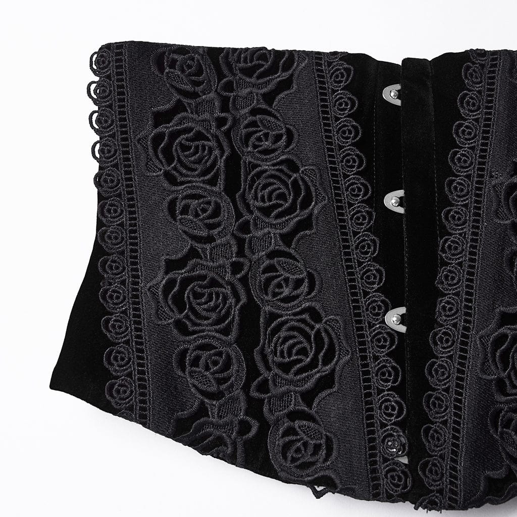 PUNK RAVE Women's Gothic Rose Pattern Lace-up Underbust Corset Black