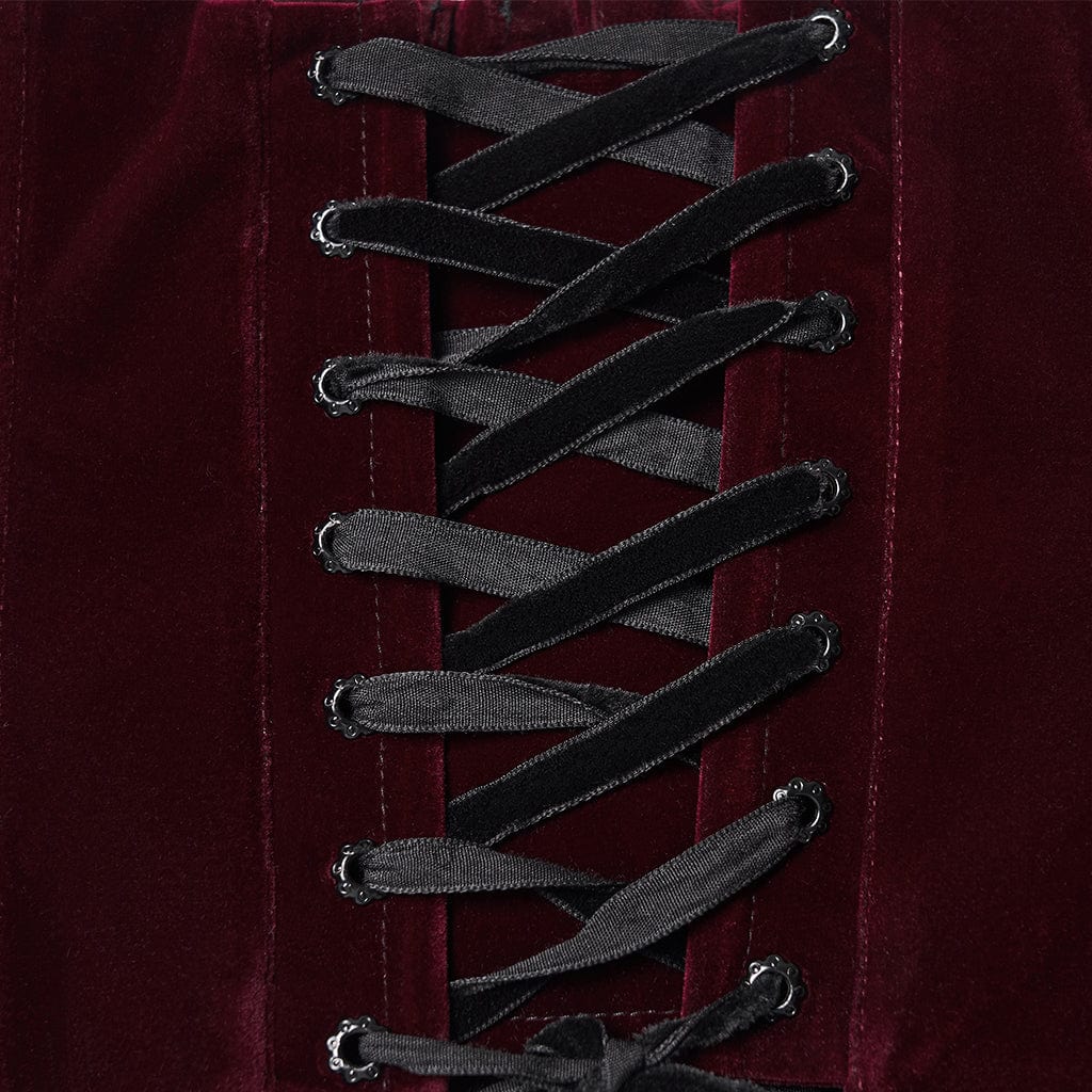 PUNK RAVE Women's Gothic Rose Pattern Lace-up Underbust Corset Red