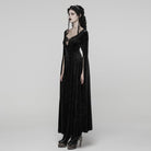 PUNK RAVE Women's Gothic Rose Printed Cutout Bell Sleeved Gown Dress Wedding Dress Black