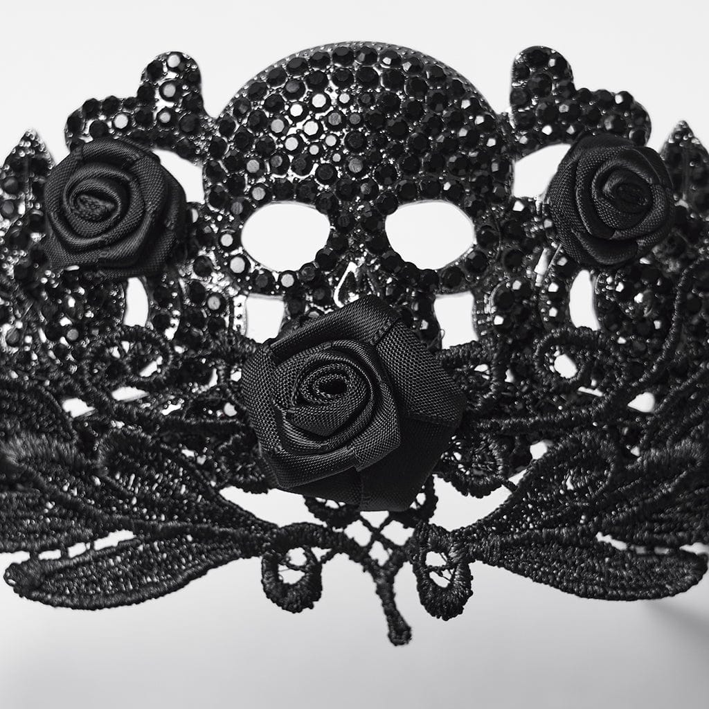 PUNK RAVE Women's Gothic Rose Skull Diamante Crown