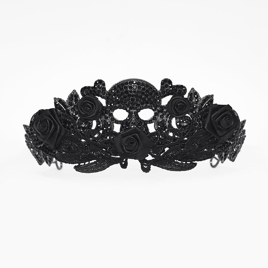 PUNK RAVE Women's Gothic Rose Skull Diamante Crown