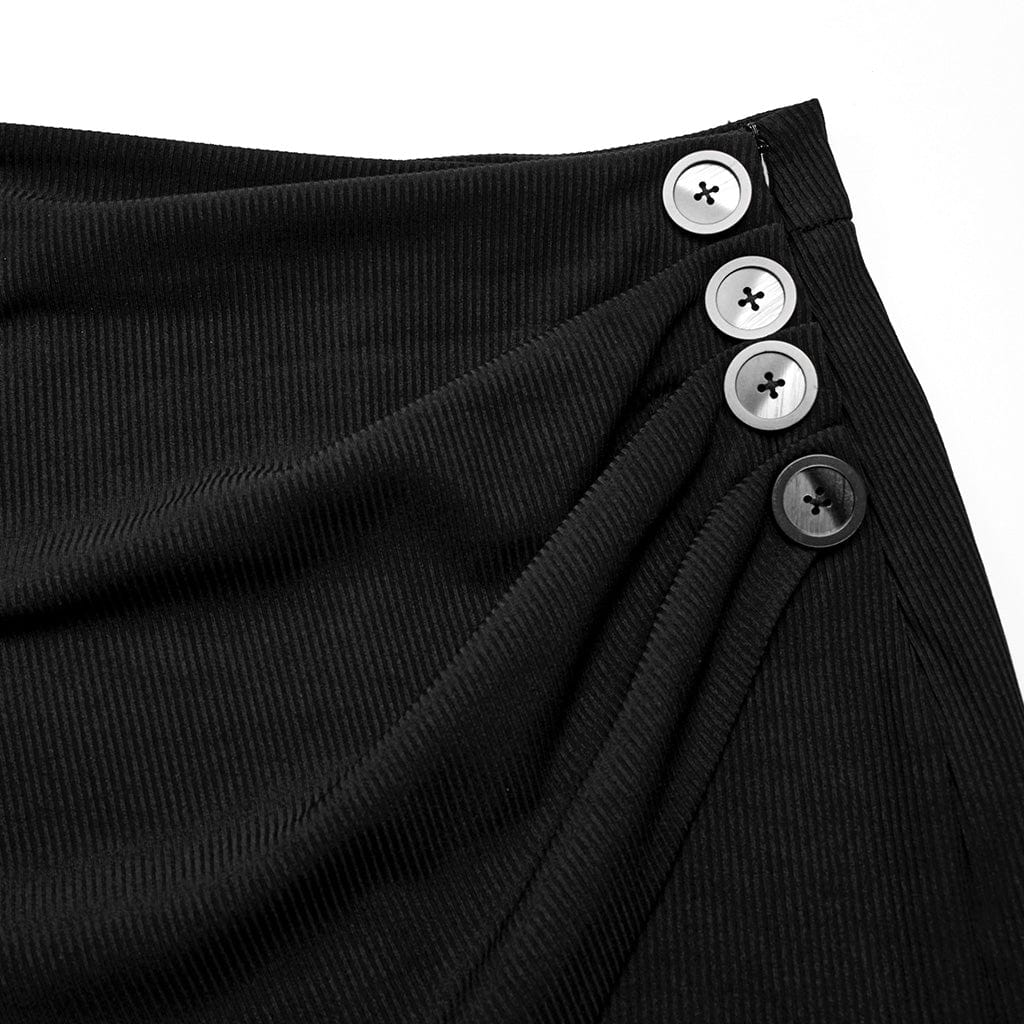 PUNK RAVE Women's Gothic Ruched Button Split Skirt