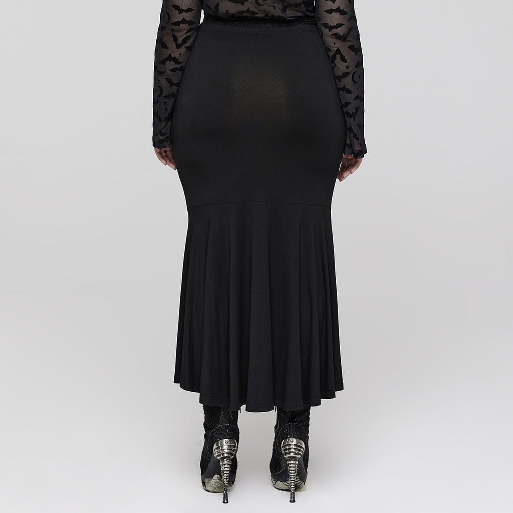 PUNK RAVE Women's Gothic Ruched Fishtail Skirt