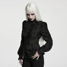 PUNK RAVE Women's Gothic Ruffle Embroidered Bishop Sleeve Shirt