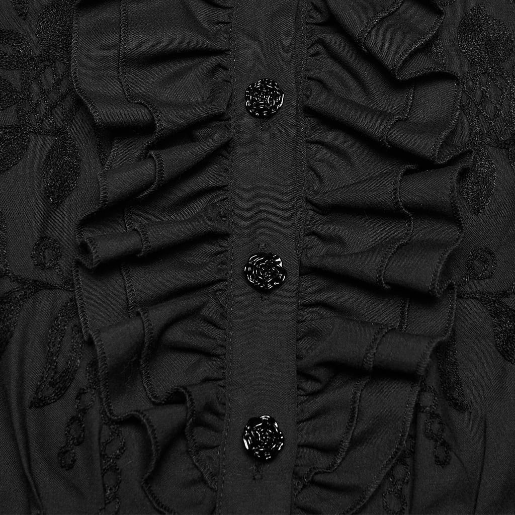 PUNK RAVE Women's Gothic Ruffle Embroidered Bishop Sleeve Shirt