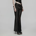 PUNK RAVE Women's Gothic Ruffled Cobweb Pattern Flared Pants