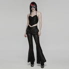 PUNK RAVE Women's Gothic Ruffled Cobweb Pattern Flared Pants