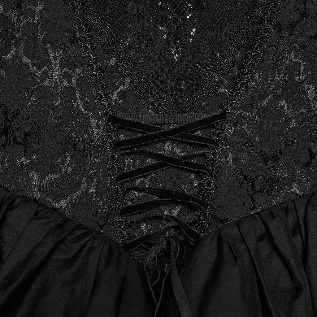 PUNK RAVE Women's Gothic Ruffled Decal Beaded Maxi Dress