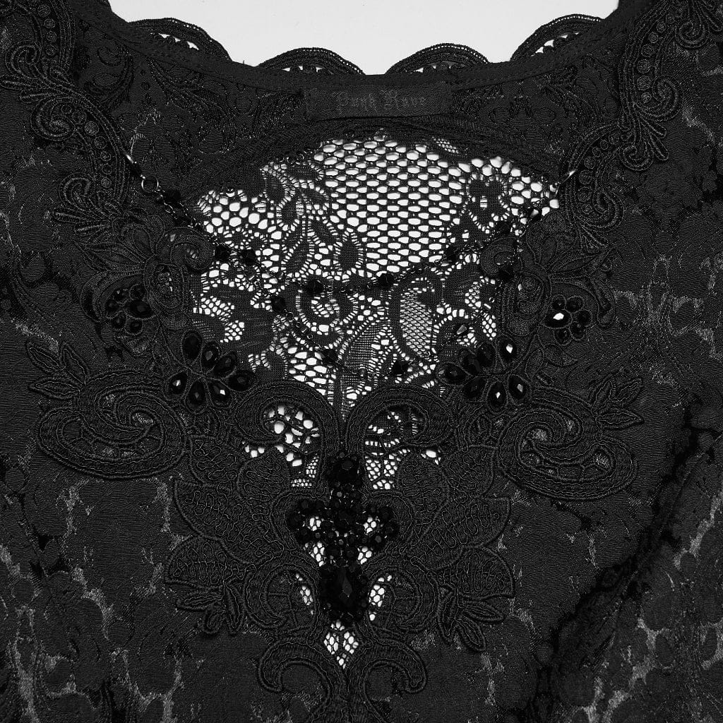 PUNK RAVE Women's Gothic Ruffled Decal Beaded Maxi Dress