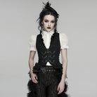 PUNK RAVE Women's Gothic Ruffled Drawstring Vest