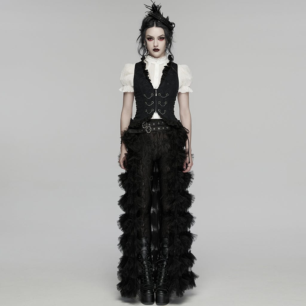 PUNK RAVE Women's Gothic Ruffled Drawstring Vest