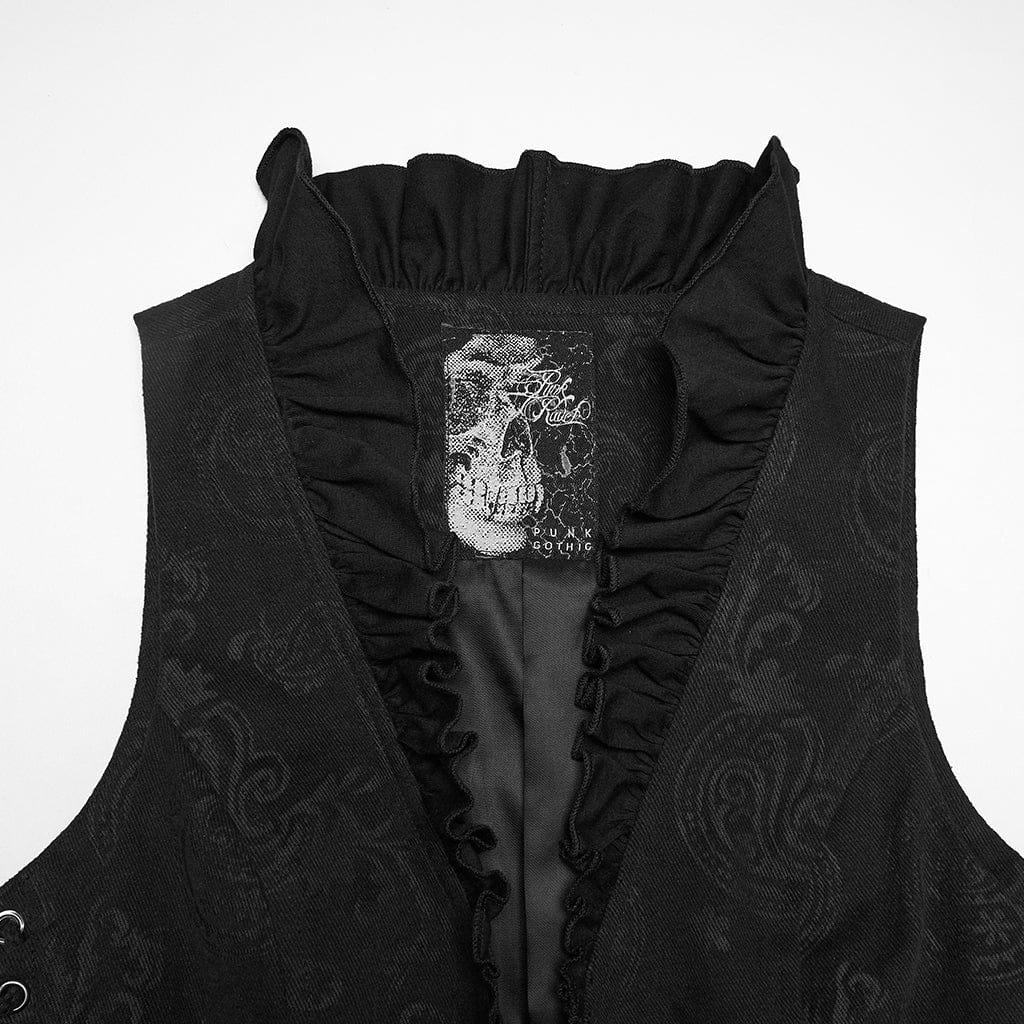 PUNK RAVE Women's Gothic Ruffled Drawstring Vest