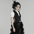 PUNK RAVE Women's Gothic Ruffled Drawstring Vest