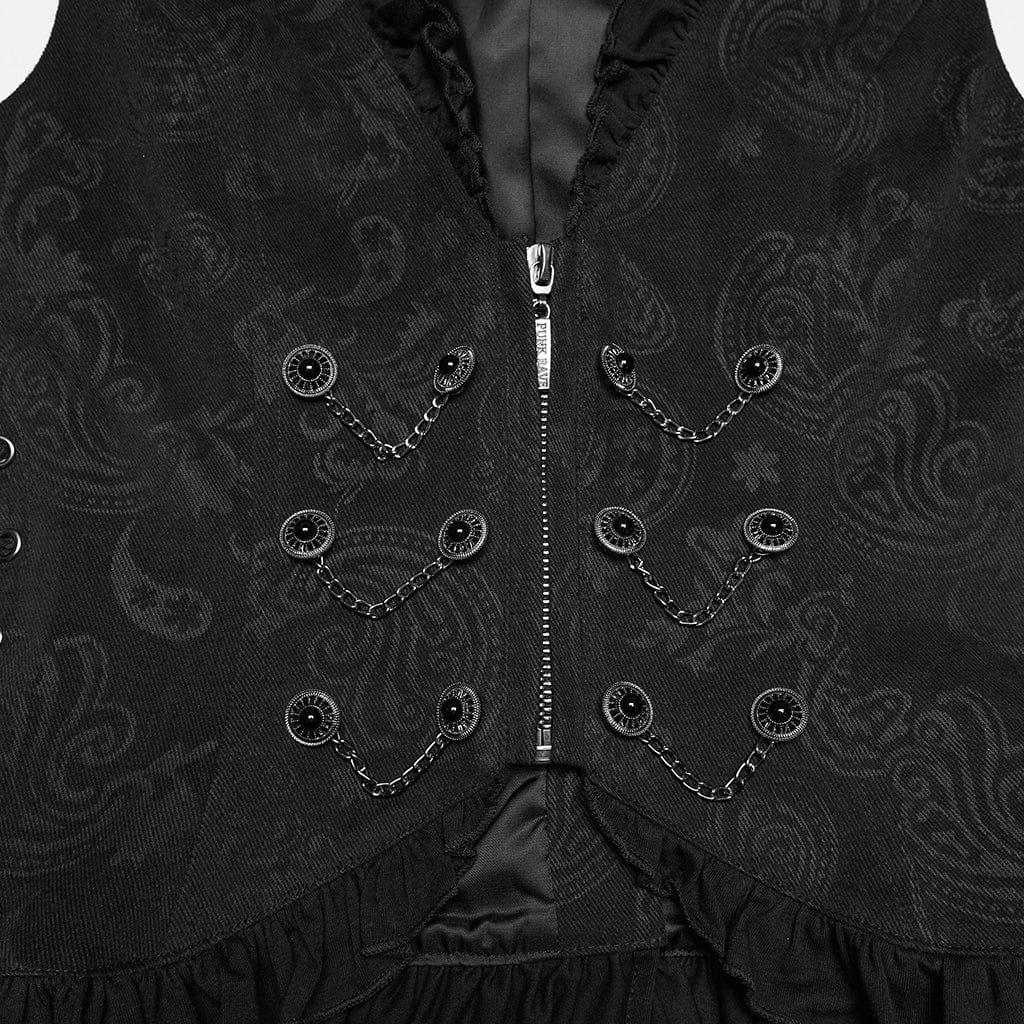 PUNK RAVE Women's Gothic Ruffled Drawstring Vest