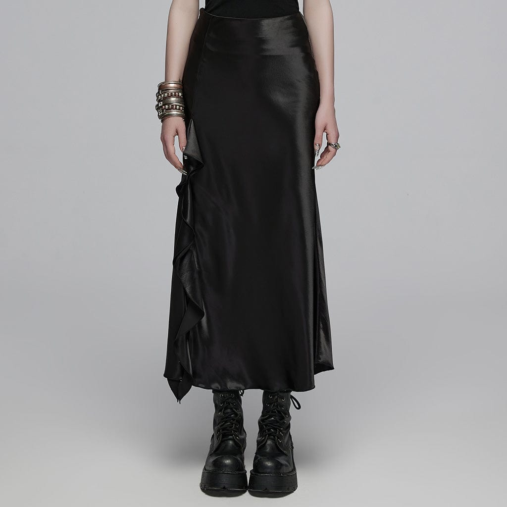 PUNK RAVE Women's Gothic Ruffled Fishtail Skirt