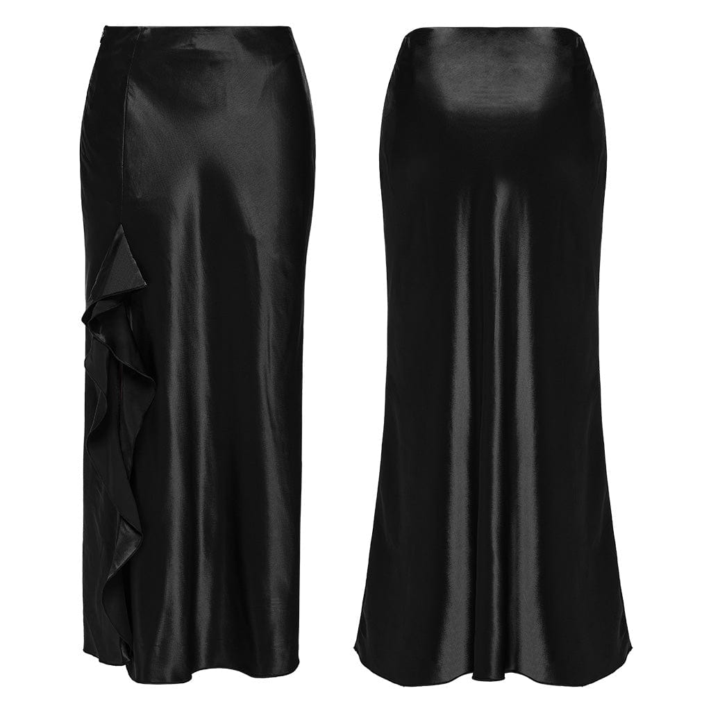 PUNK RAVE Women's Gothic Ruffled Fishtail Skirt
