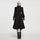 PUNK RAVE Women's Gothic Ruffled High Neck Bishop Sleeve Maxi Dress