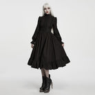 PUNK RAVE Women's Gothic Ruffled High Neck Bishop Sleeve Maxi Dress