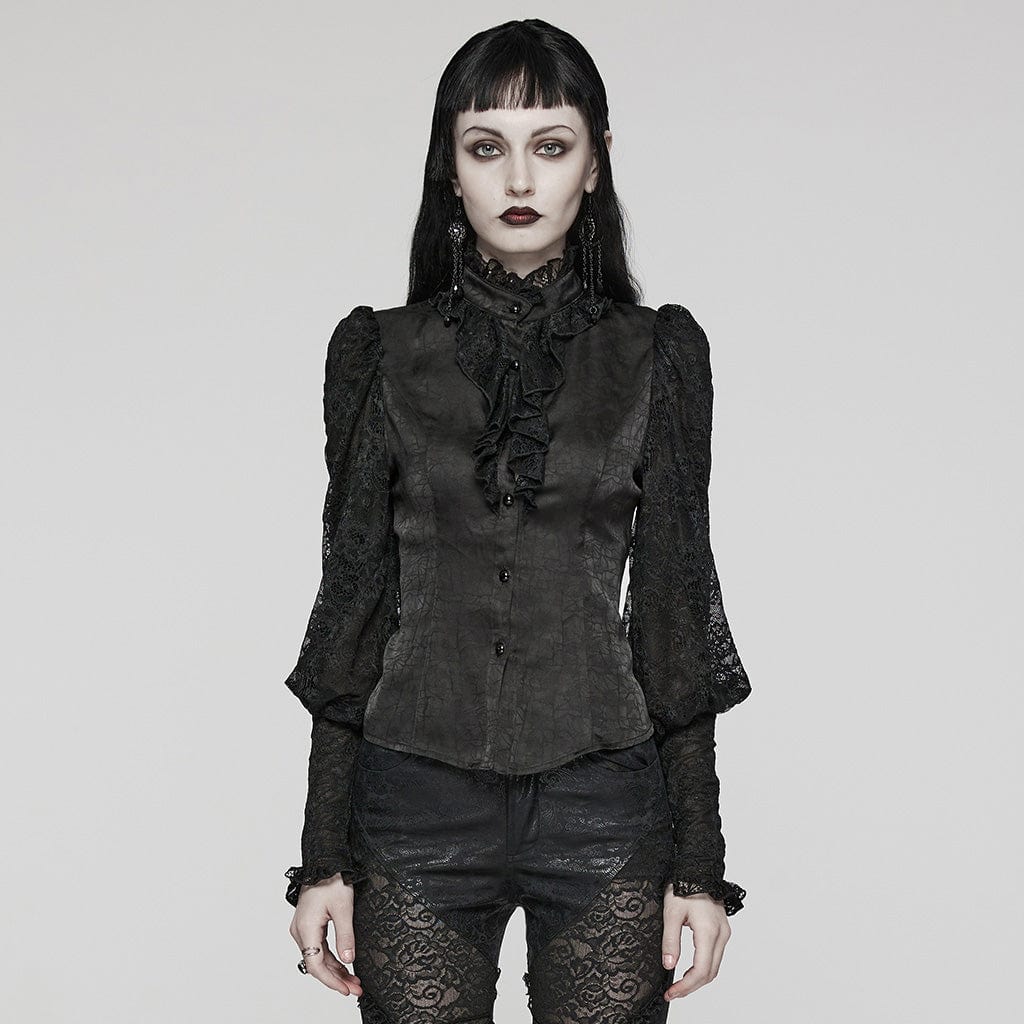 Women's Gothic Ruffled Lace Lace-Up Long Sleeved Shirt – Punk Design