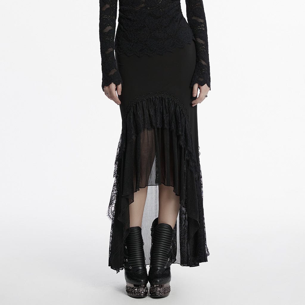 PUNK RAVE Women's Gothic Ruffled Lace Splice Fishtail Skirt