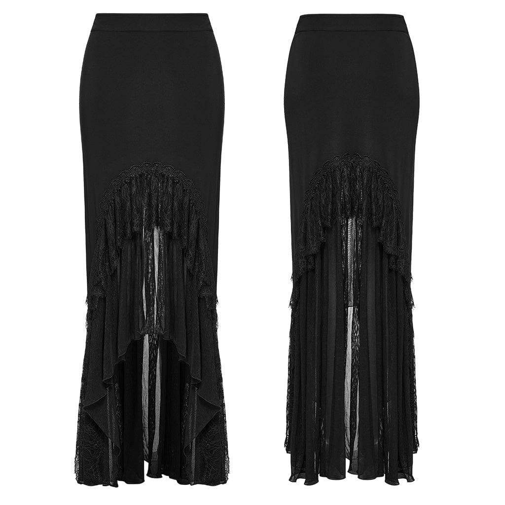 PUNK RAVE Women's Gothic Ruffled Lace Splice Fishtail Skirt