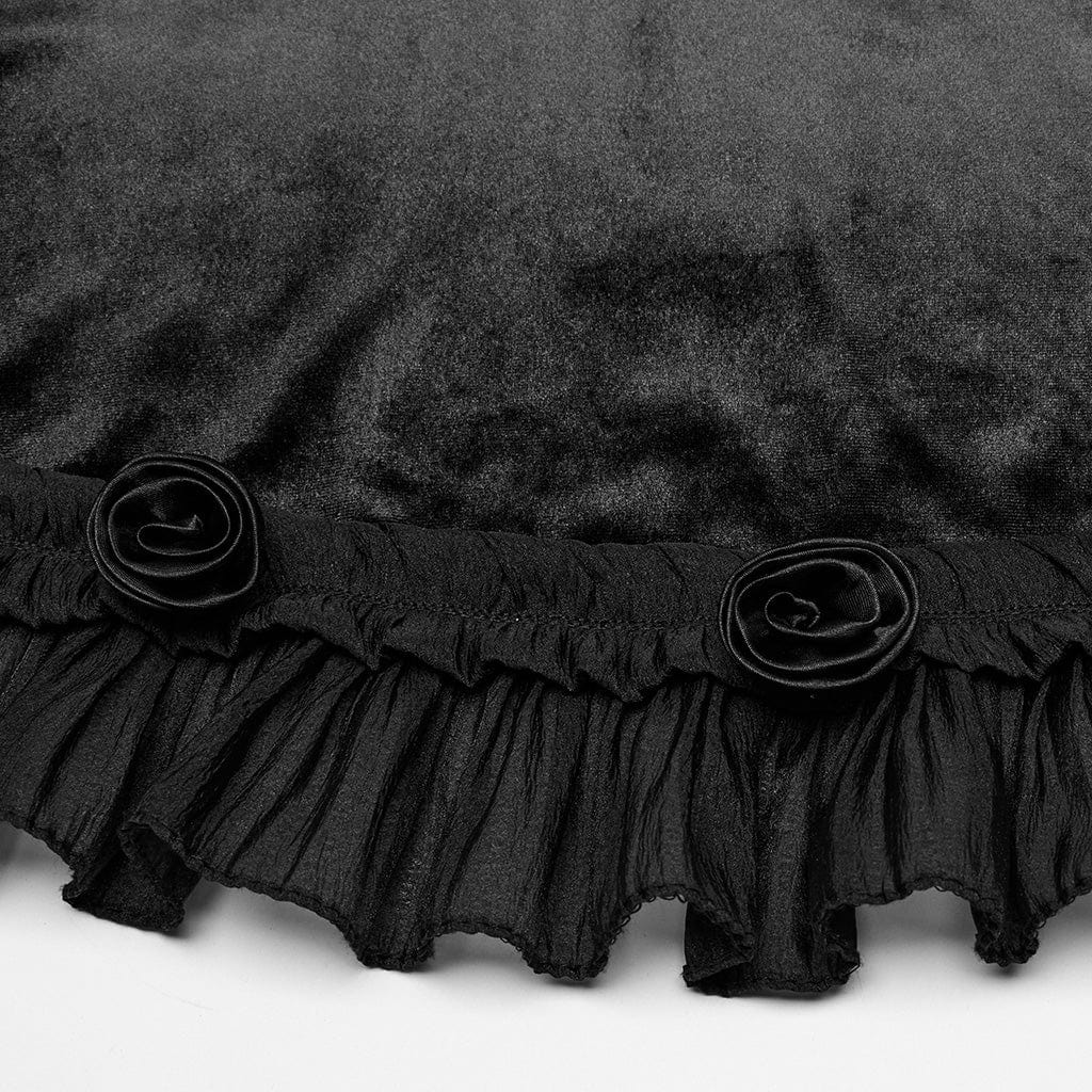 PUNK RAVE Women's Gothic Ruffled Lace Splice Gradient Velvet Slip Dress