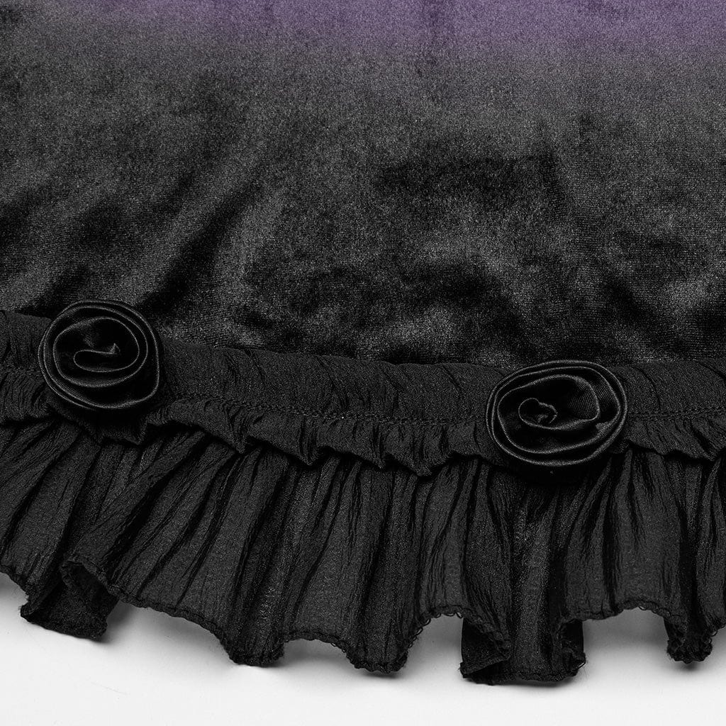 PUNK RAVE Women's Gothic Ruffled Lace Splice Gradient Velvet Slip Dress Violet