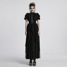 PUNK RAVE Women's Gothic Ruffled Lace Splice Layered Ball Gown Dress