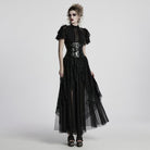 PUNK RAVE Women's Gothic Ruffled Lace Splice Layered Ball Gown Dress