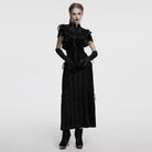 PUNK RAVE Women's Gothic Ruffled Lace Splice Velvet Cape Black