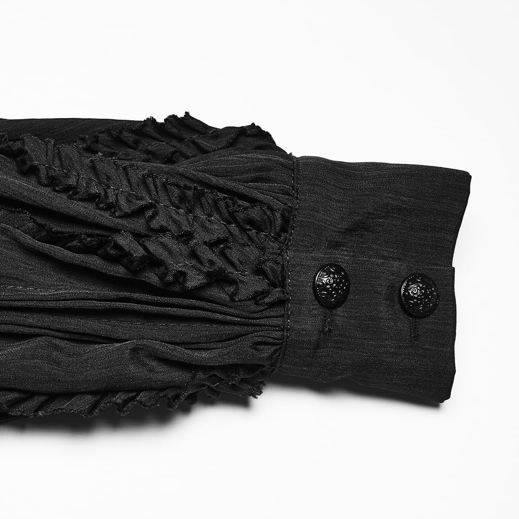 PUNK RAVE Women's Gothic Ruffled Lace-up Long Sleeve Shirt with Detachable Collar