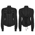 PUNK RAVE Women's Gothic Ruffled Lace-up Long Sleeve Shirt with Detachable Collar