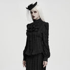 PUNK RAVE Women's Gothic Ruffled Lace-up Long Sleeve Shirt with Detachable Collar