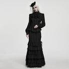 PUNK RAVE Women's Gothic Ruffled Lace-up Long Sleeve Shirt with Detachable Collar