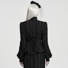 PUNK RAVE Women's Gothic Ruffled Lace-up Long Sleeve Shirt with Detachable Collar