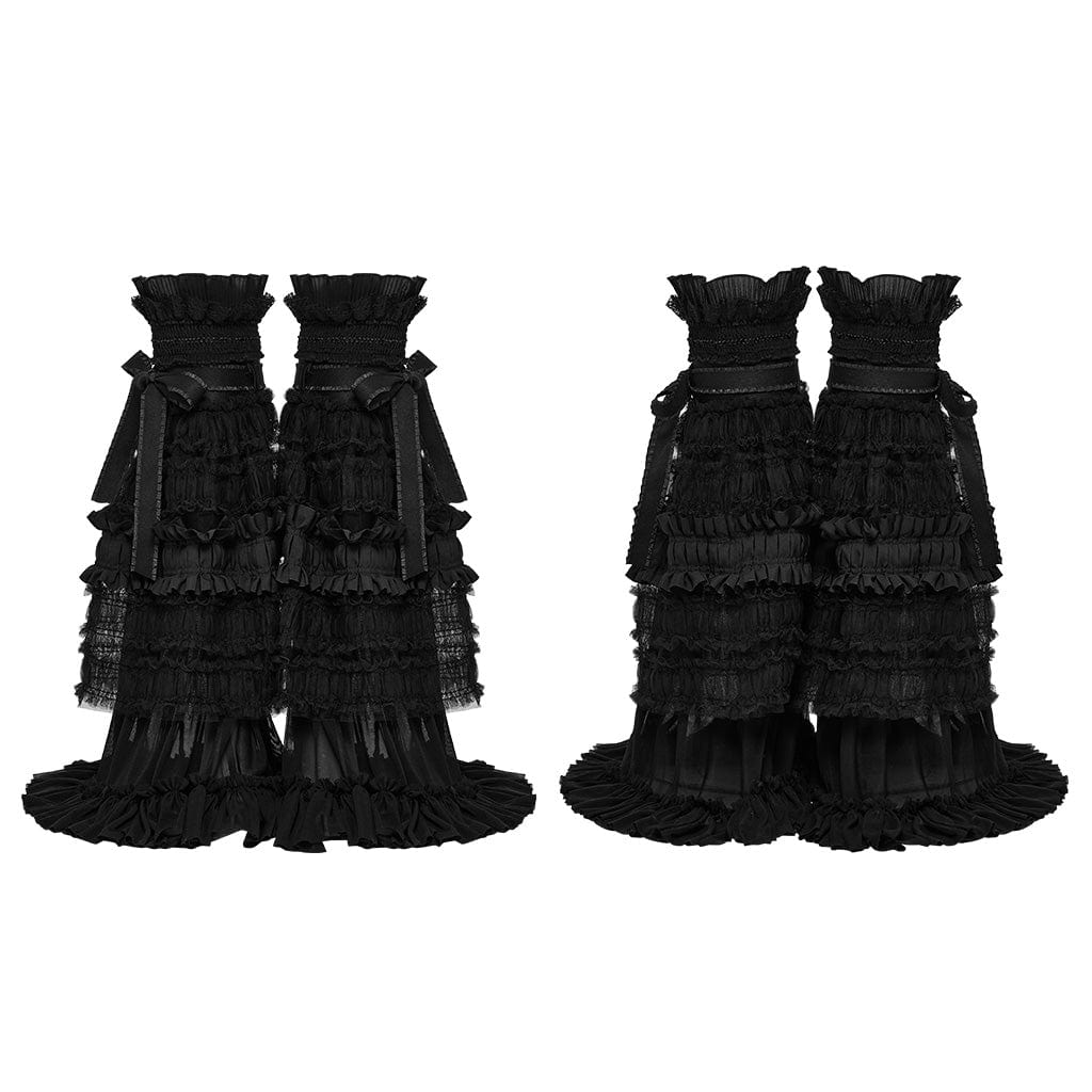 PUNK RAVE Women's Gothic Ruffled Mesh Splice Leg Warmers