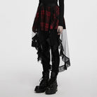 PUNK RAVE Women's Gothic Ruffled Mesh Splice Plaid High/low Skirt