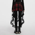 PUNK RAVE Women's Gothic Ruffled Mesh Splice Plaid High/low Skirt
