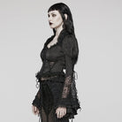 PUNK RAVE Women's Gothic Ruffled Spaghetti Strap Lace Long Toned Horn Sleeved Shirt