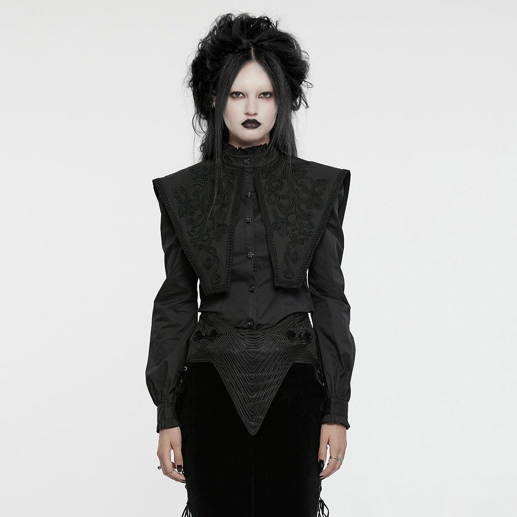 Women's Gothic Ruffled Stand Collar Lace-up Shirt Black – Punk Design