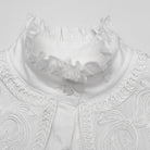 PUNK RAVE Women's Gothic Ruffled Stand Collar Lace-up Shirt White