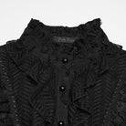 PUNK RAVE Women's Gothic Ruffled Stand Collar Short Sleeved Shirt